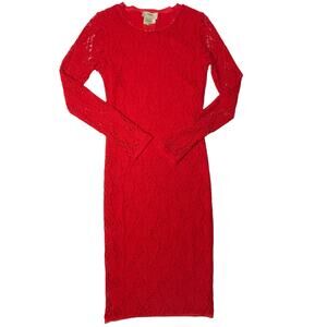 Fuzzi Long Sleeve Solid Lace Dress Midi size Large Red Bodycon